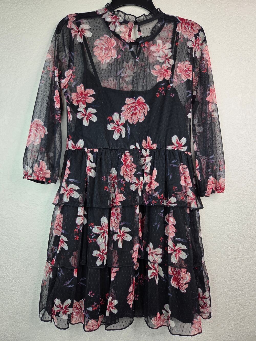Love Reign Black Floral Tiered Dress